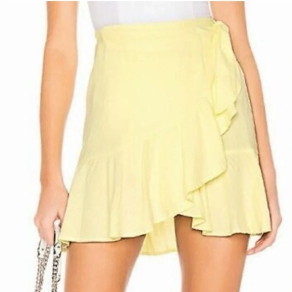 Free People Butter Yellow Asymmetrical Ruffle Wrap Skirt